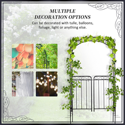 Metal Decorative Backyard Arch Gate Garden Arbor for Climbing Plants Outsunny