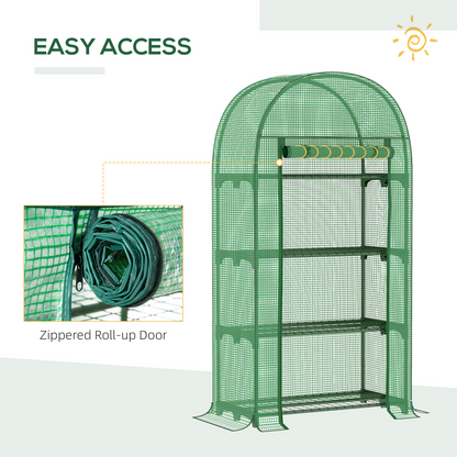80x49x160cm Mini Greenhouse with Storage Shelf, Roll-Up ZipDoorPE Cover, Green