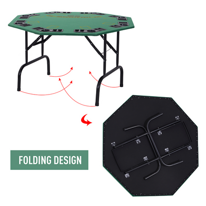 8 Player Folding Games Poker Table Chip Cup Holder Steel Base Felt  HOMCOM