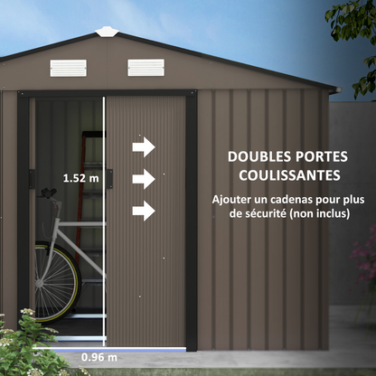 9 X 6FT Outdoor Storage Garden Shed Sliding Door Galvanised Metal Brown