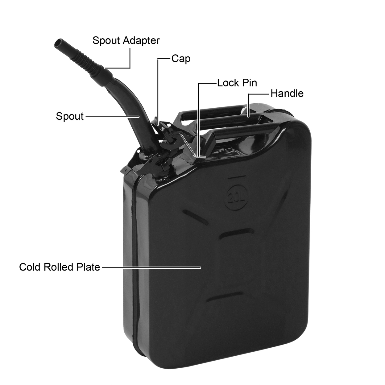 1-Piece 20L Steel Oil Drum, 0.6mm Black Iron Pipe, Black