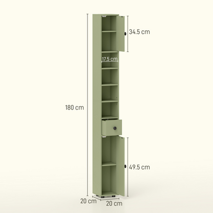 kleankin Slim Bathroom Cabinet, Toilet Roll Storage w/ Open Shelves, Green