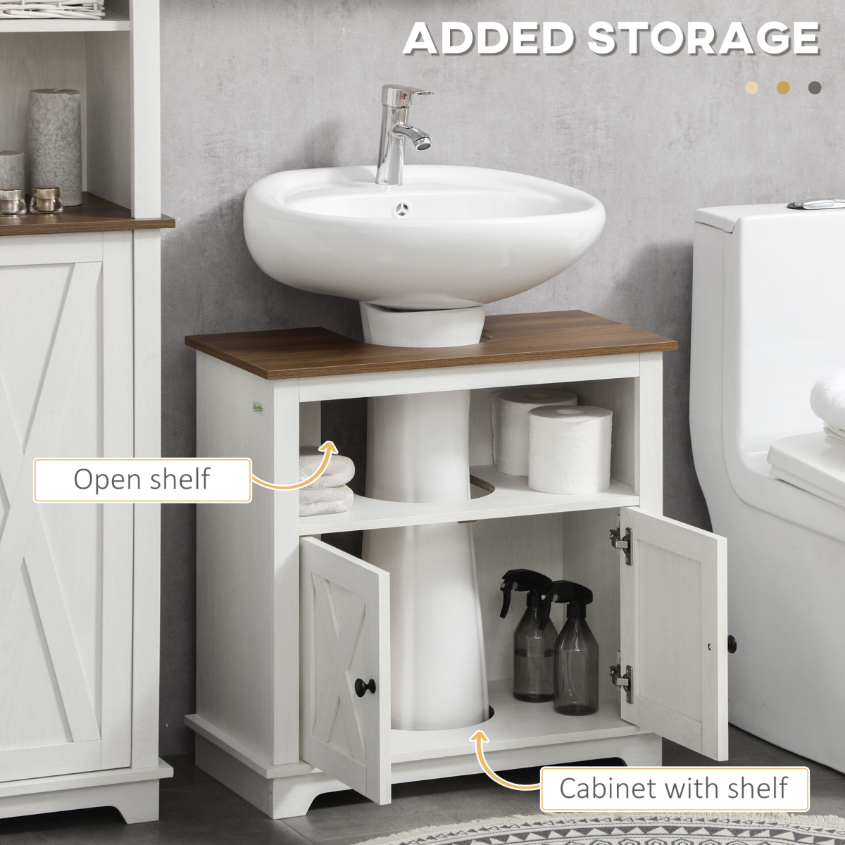 Bathroom Sink Cabinet, Freestanding Under Sink Cabinet, White