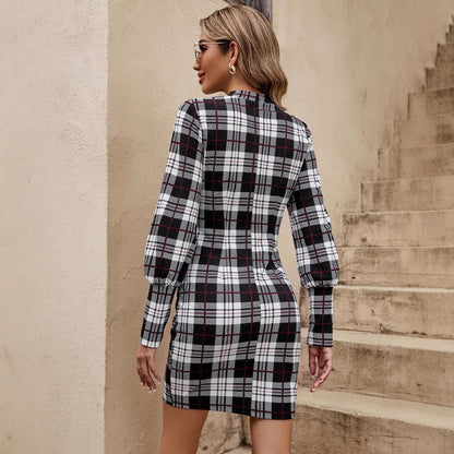 Fashion Lantern Sleeve Printed Tight Dress