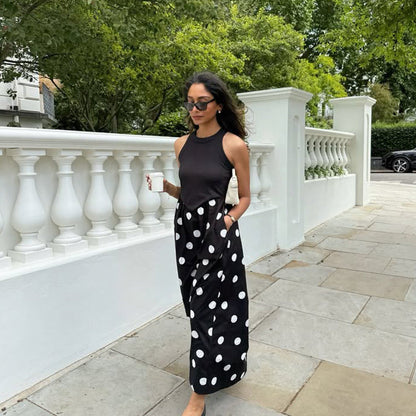 Elegant Patchwork Polka-Dot Printed Dress