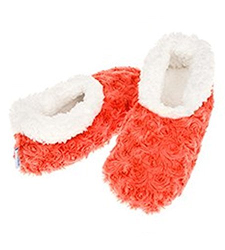 Ladies Super Soft Rose Textured Fur-Like Fabric Snoozies Slippers (Medium 5-6, Apricot)