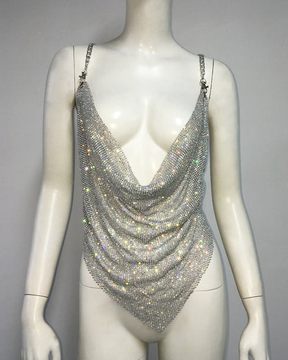 Metal Rhinestone Chain Sexy Suspenders Irregular Vest