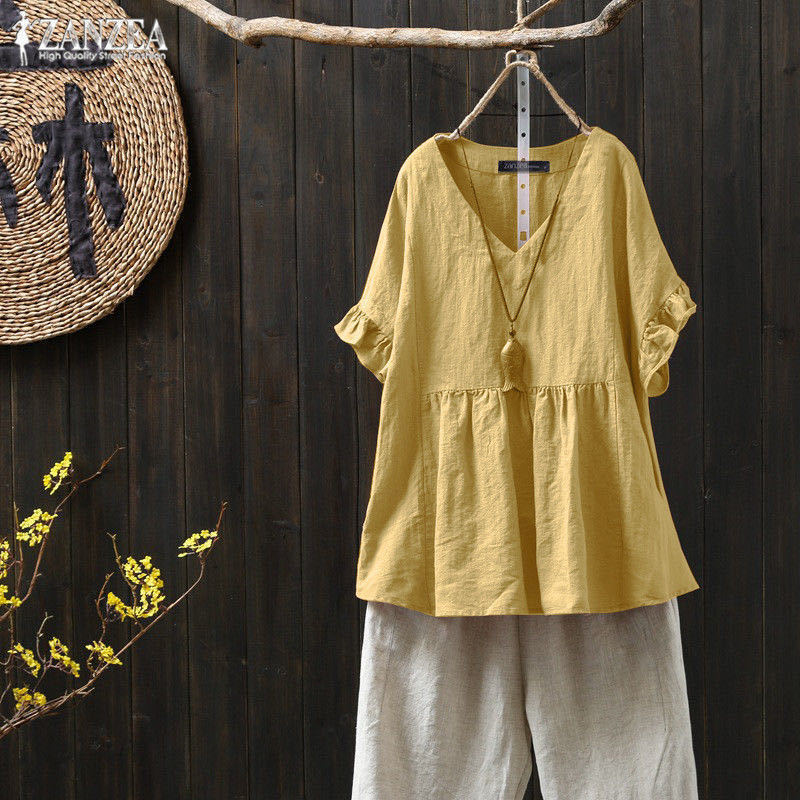 Ruffled Loose Plus Size Top For Ethnic Style Shirt Women
