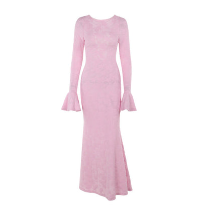 Fashion Slim Ladies Backless Lace Up Round Neck Dress