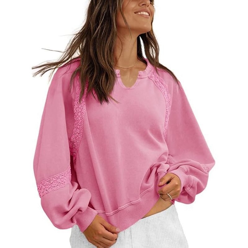 Women's Sweatshirt Casual V-neck Lace Sweater