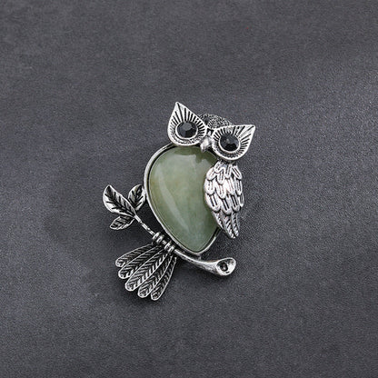 Natural Stone Crystal Pendant Owl Pendant Alloy Accessories Necklace