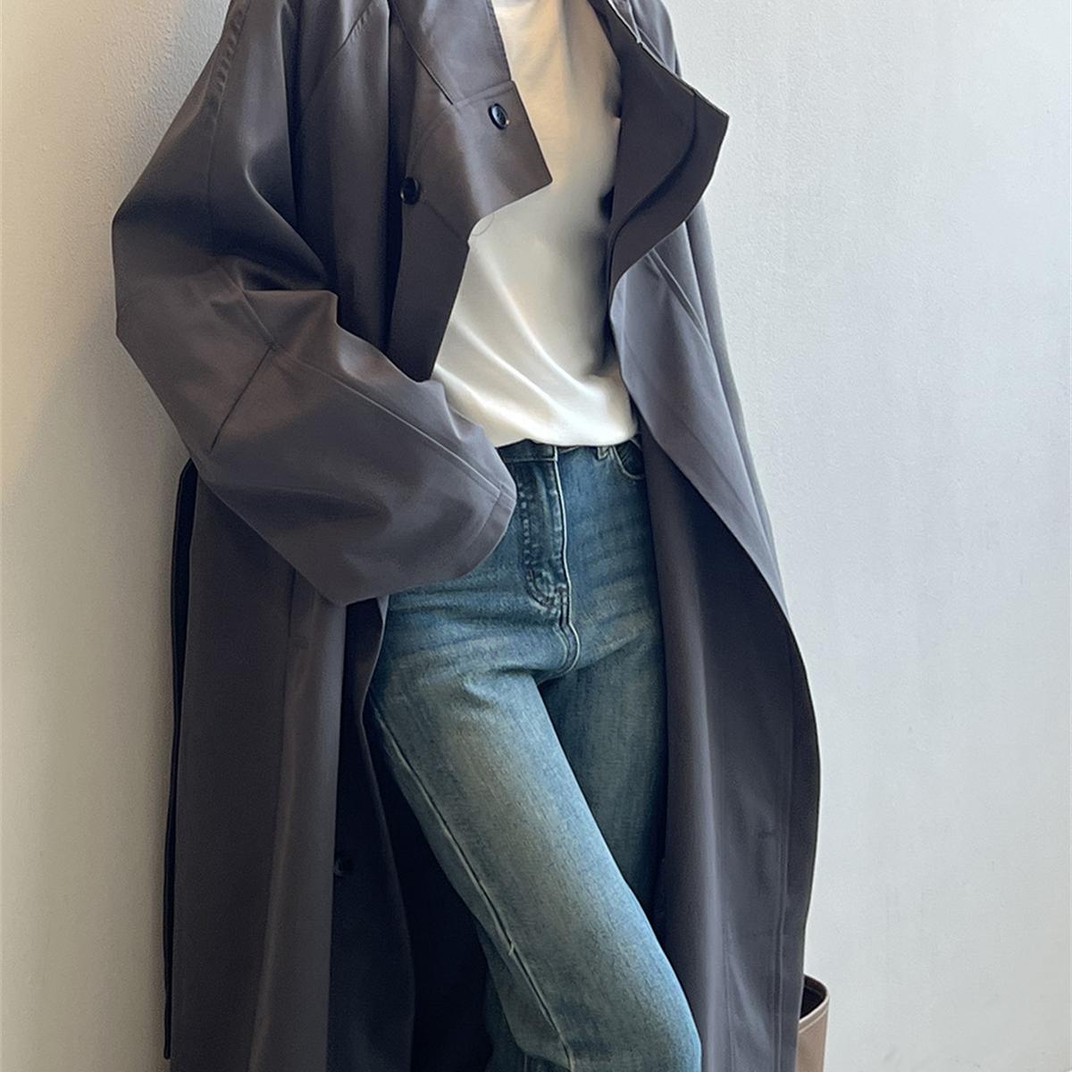 Women's Stand Collar Mid-length Trench Coat