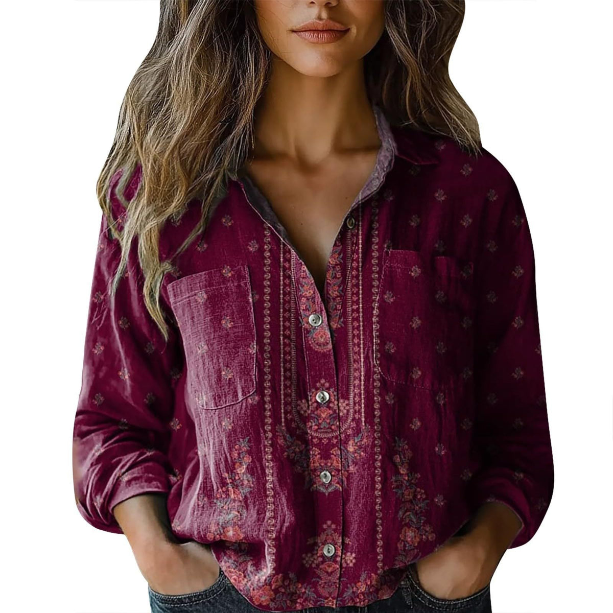 3D Digital Printing Women's Plus Size Lapel Long Sleeve Shirt