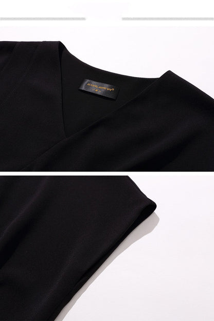 Slim Gradient Pleated Patchwork Black Dress