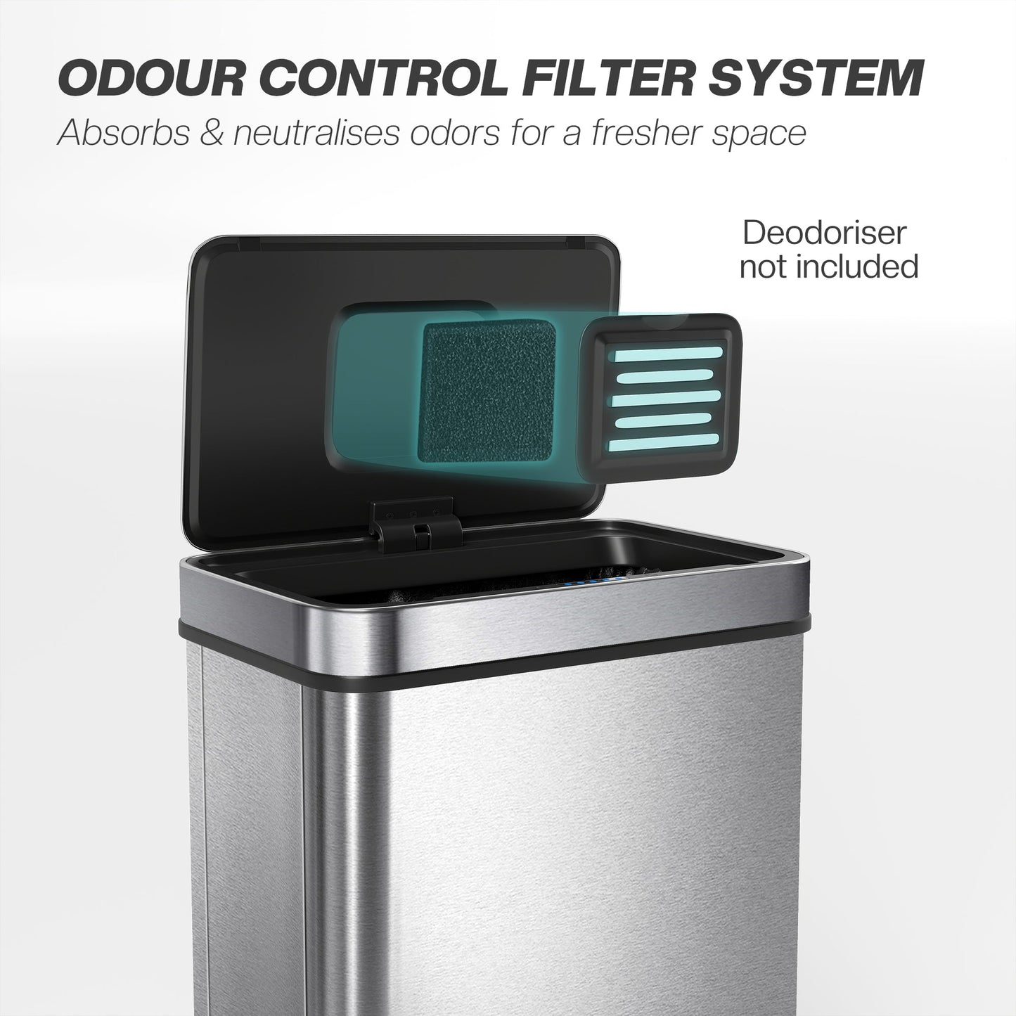 HOMCOM 50 L Sensor Can,  Sensor Bin with Soft-Close Lid, Fingerprint-Proof Stainless Steel, Silver Tone