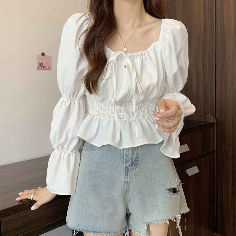 New Stylish French-style Puff-sleeve Chiffon Blouse