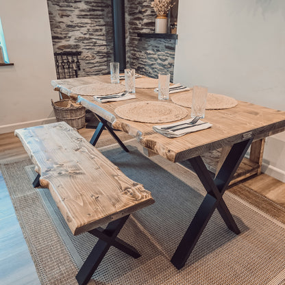 Bench For Dining Table Live / Waney Edge With Metal X Legs