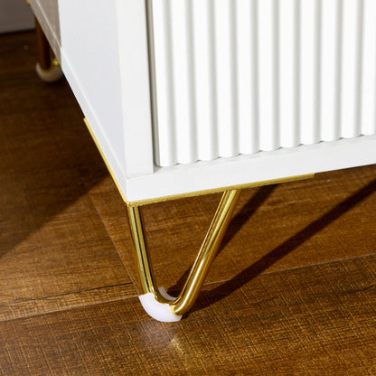 Set of 2 Elegant Chest of Two Drawers - White/Gold-Tone