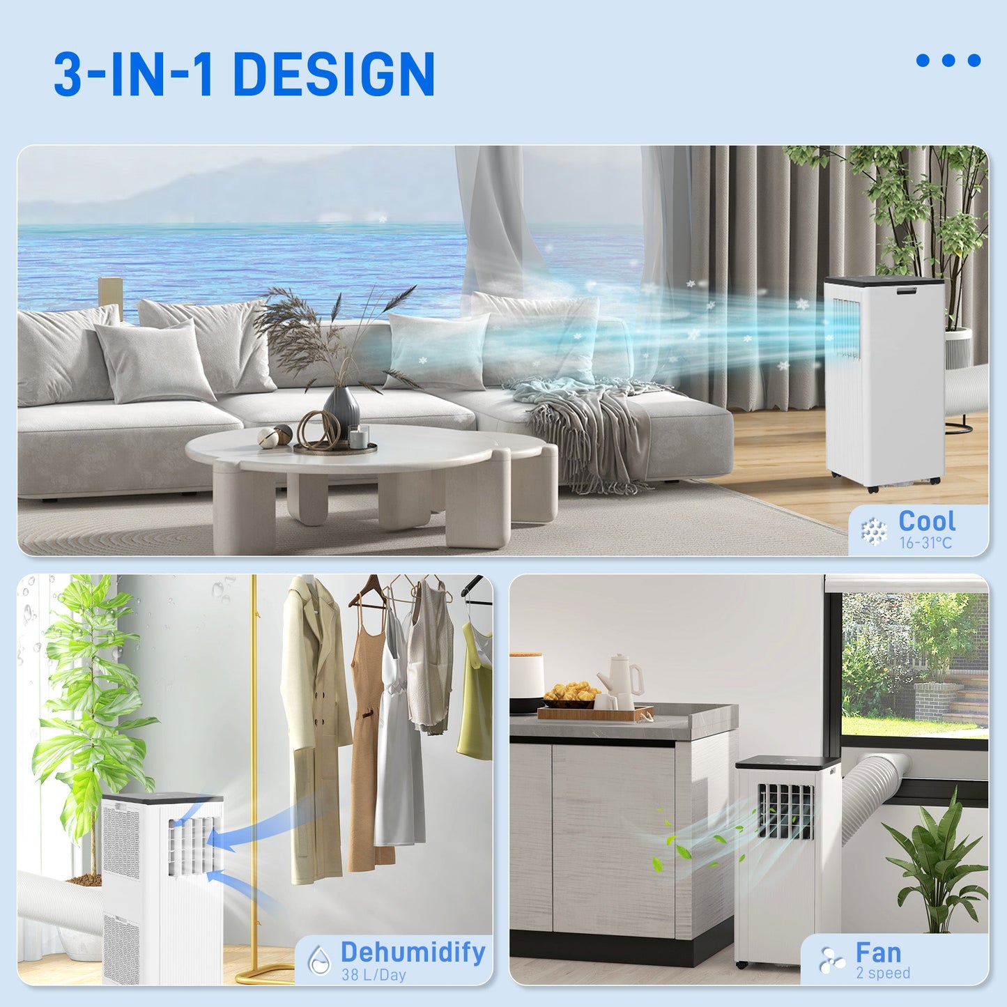 HOMCOM 9,000 BTU App-Controlled Mobile Air Conditioner, 20m\'c2\'b2 Radius - White