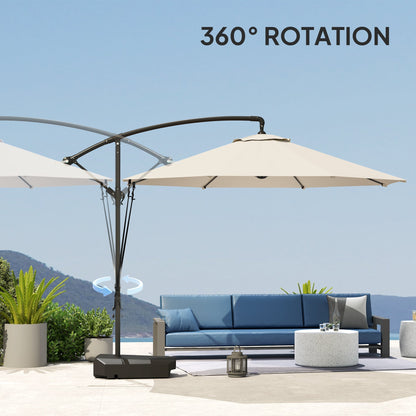 Outsunny 3(m) Garden Cantilever Parasol with Fillable Base, Wind Protection Strap, Cover, Round Banana Hanging Umbrella with Crank Handle and Tilt, Patio Umbrella for Outdoor Sun Shade, UPF50+, Cream