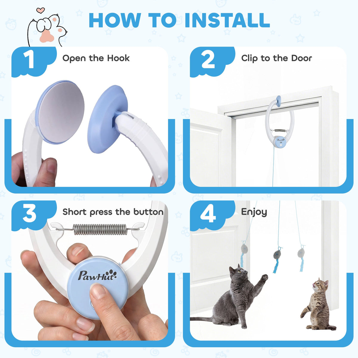 PawHut Interactive Cat Toys for Indoor Kittens & Adult USB Rechargeable Door Hanging Bouncing Mouse Teaser