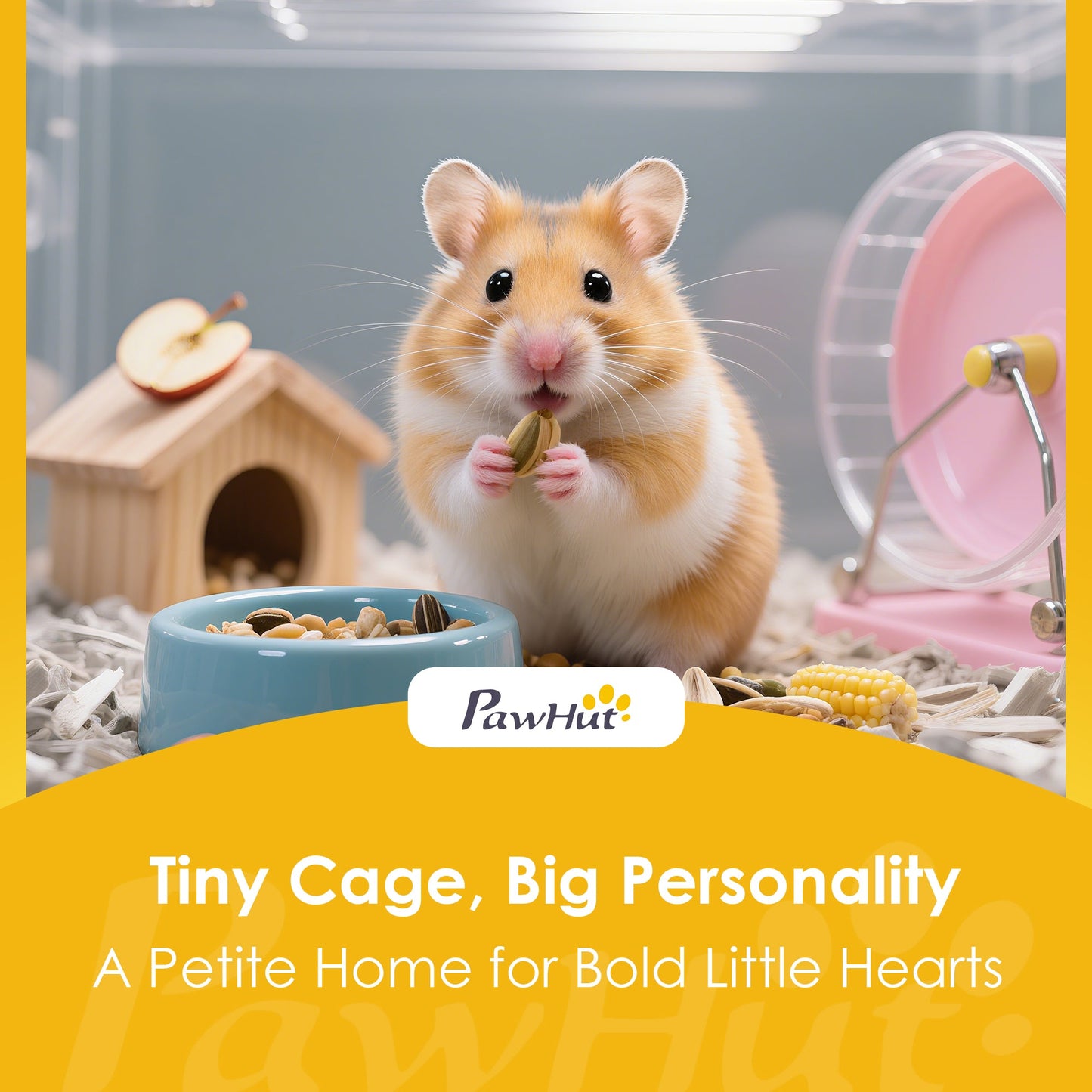 PawHut Wooden Hamster Cage with Detachable 32cm Deep Bottom, Hut, Seesaw, Exercise Wheel, Ramp, 60 x 40 x 75cm, Light Grey