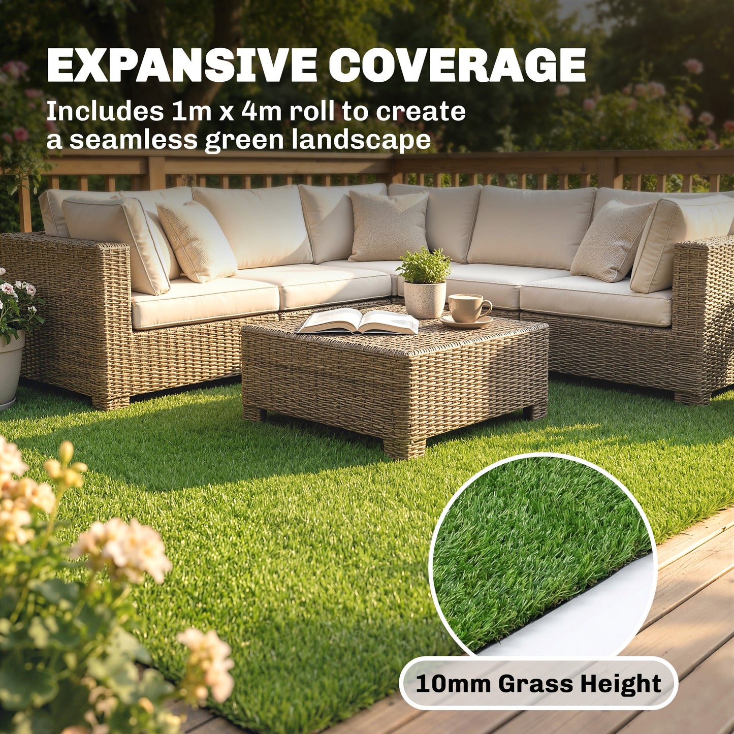 Outsunny Artificial Grass Turf Low Maintenance Realistic Lawn Pet Turf with Drain Holes for Garden 1m x 4m Green