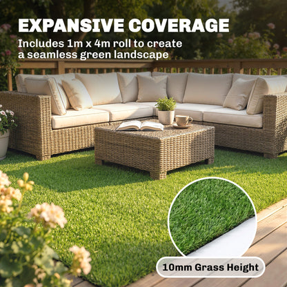 Outsunny Artificial Grass Turf Low Maintenance Realistic Lawn Pet Turf with Drain Holes for Garden 1m x 4m Green