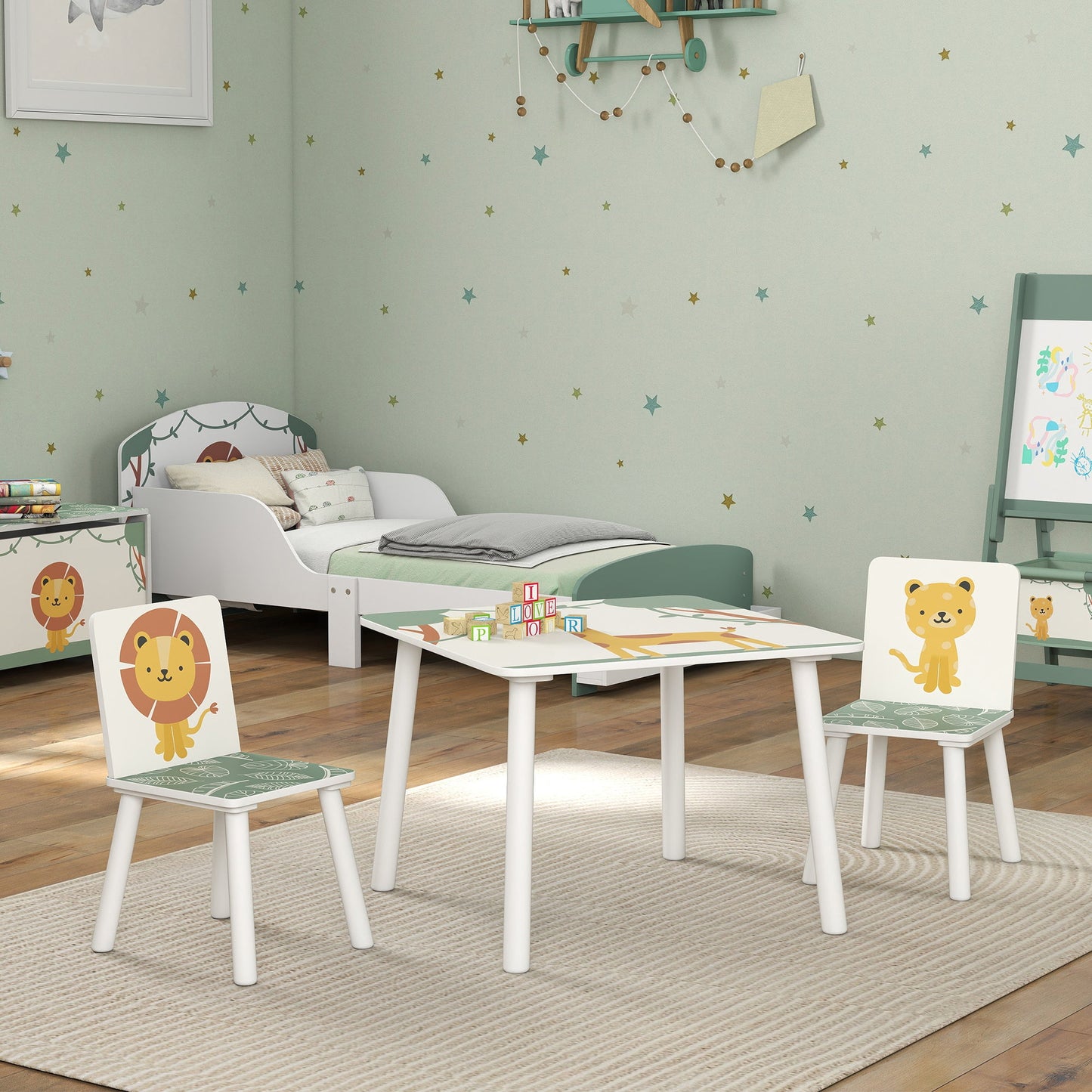 AIYAPLAY 3-Piece Toddler Table and Chair Set, Kids Table with 2 Chairs Set for Bedroom, Nursery, Playroom, Green