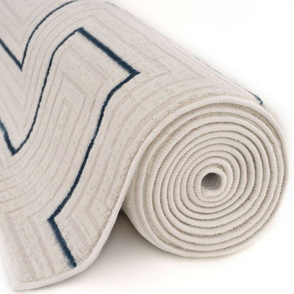 Carmel Cream-Blue Geometric Rug | 6040