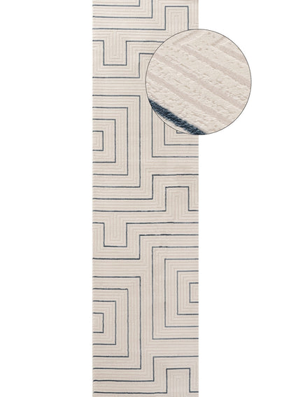 Carmel Cream-Blue Geometric Rug | 6040