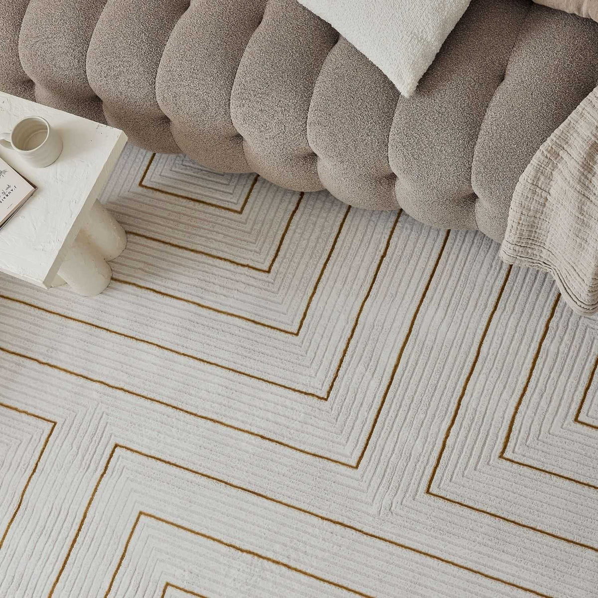Carmel Cream-Gold Geometric Rug | 6040