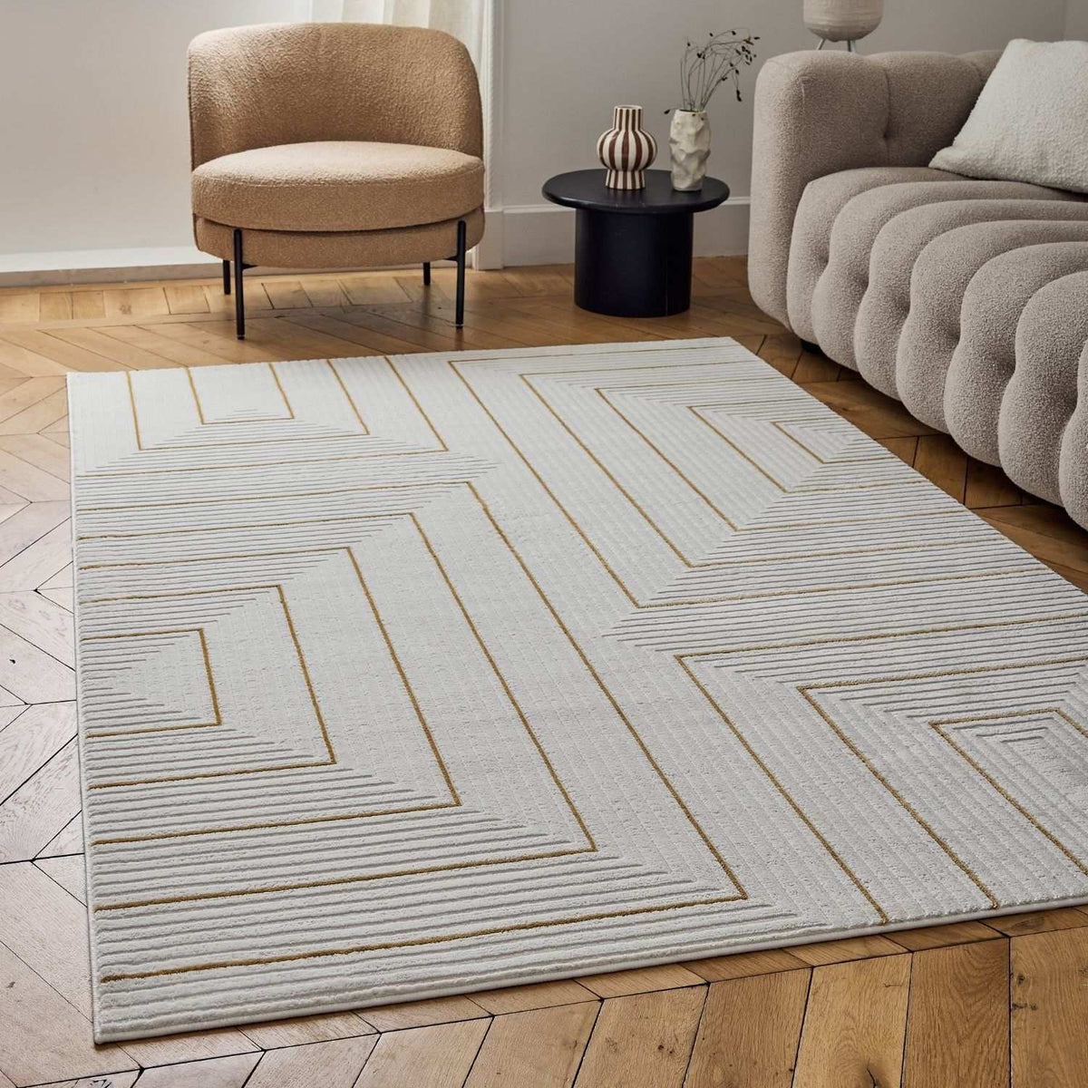 Carmel Cream-Gold Geometric Rug | 6040