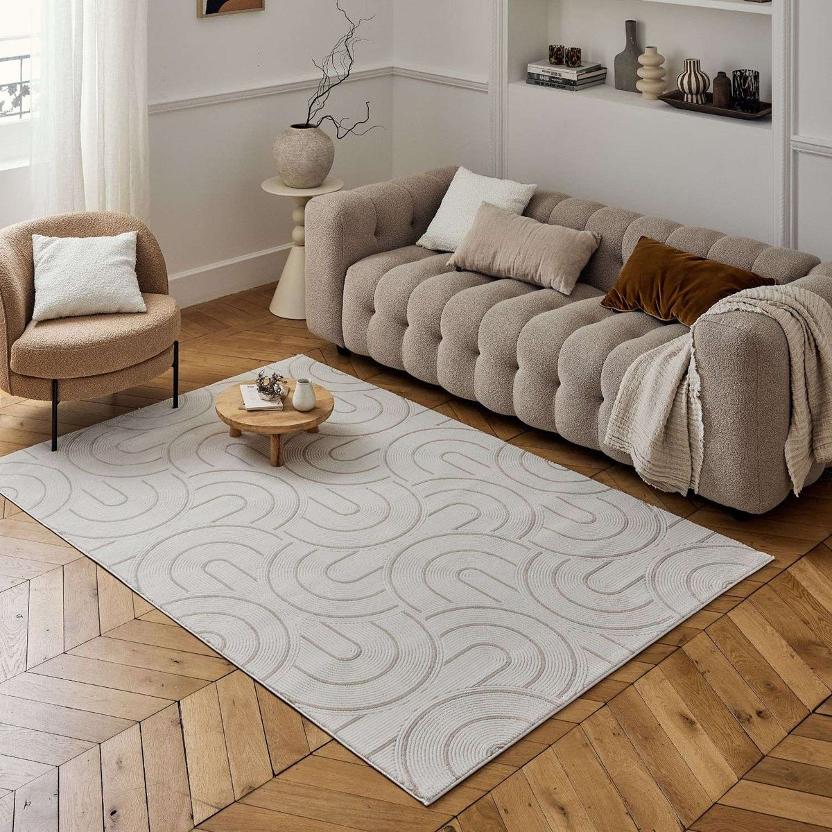 Carmel Cream-Beige Geometric Rug | 6070