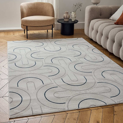 Carmel Cream-Blue Geometric Rug | 6070