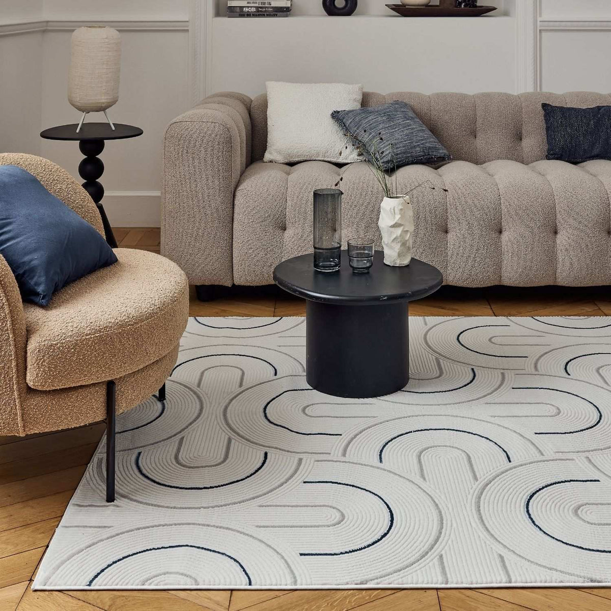 Carmel Cream-Blue Geometric Rug | 6070