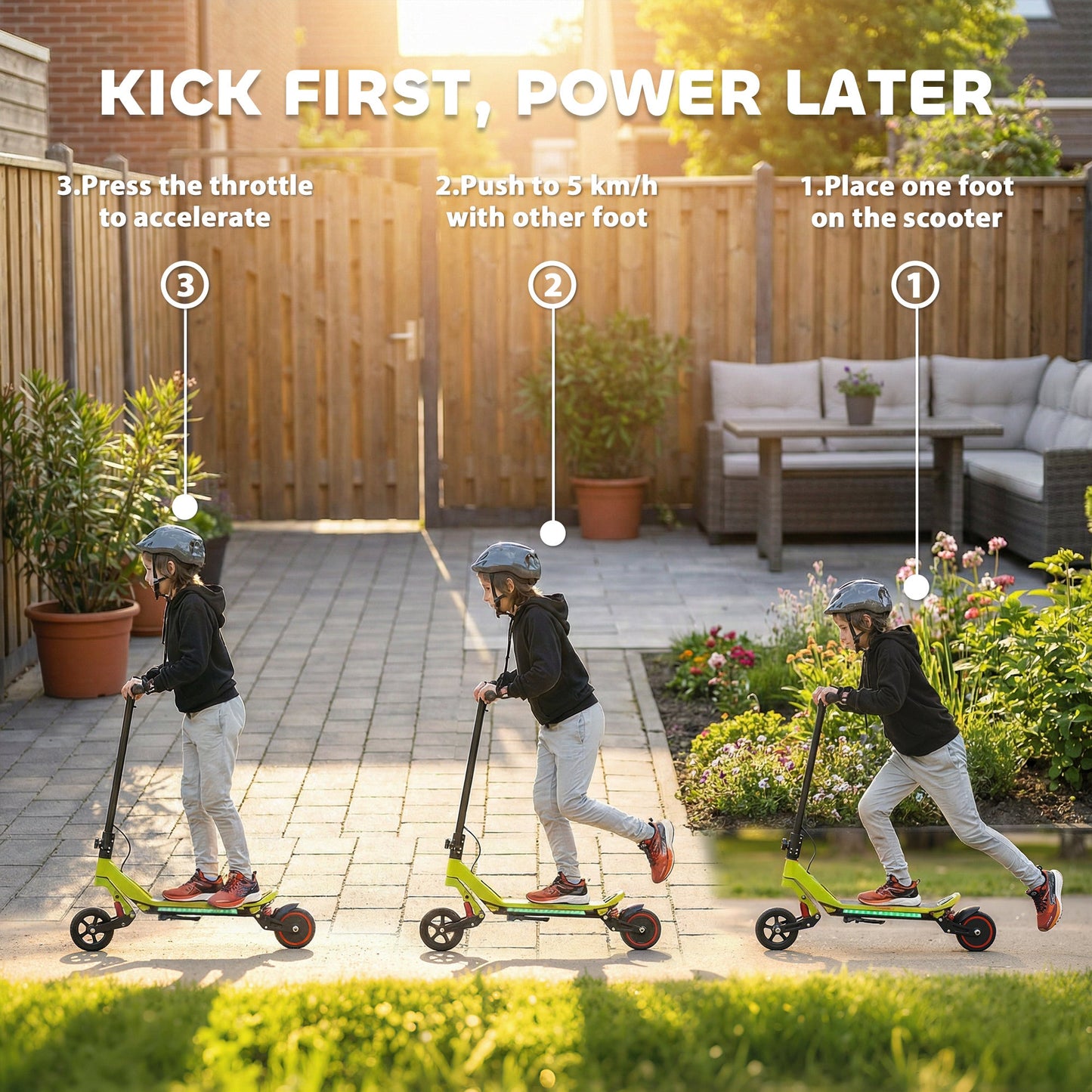 SPORTNOW Electric Scooter for Kids, Foldable E Scooter for Age Age 6+ with LED Display, RGB lights, Up to 16km/h, Green