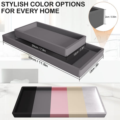 Silicone Bathroom Vanity Tray, Kitchen Counter Trays, 20x10cm Dressing Table Decorative Tray, Rectangular non-slip Toilet Tank Tray