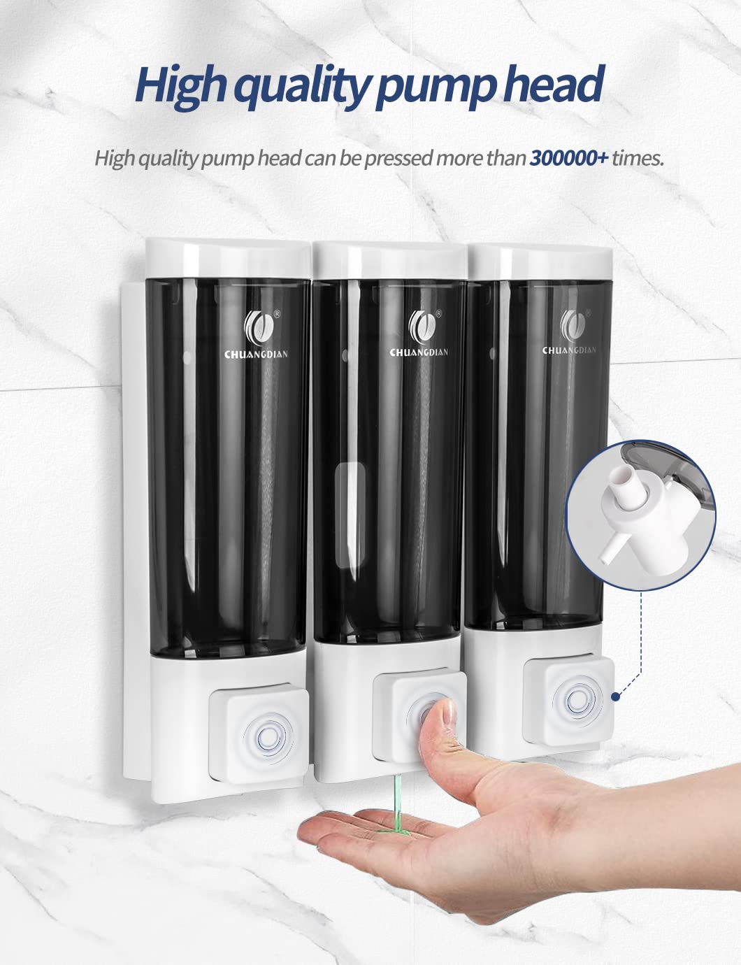 Triple 200ML Soap Dispenser Bathroom Wall Mounted Shower Gel Shampoo and Conditioner Dispenser Kitchen Dish Detergent Container Hand Body Wash Liquid