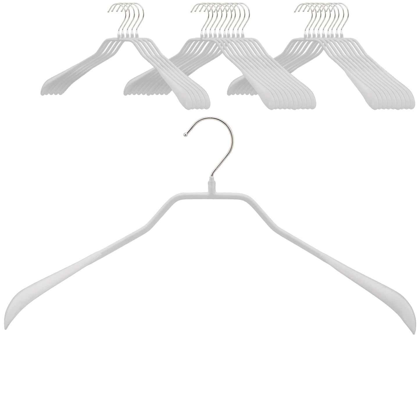 Coat hangers, 25 pieces, body-shaped metal hangers for jackets, coats, blazers and jackets, 360° rotating hook, anti-slip coating, 42 cm wide, white