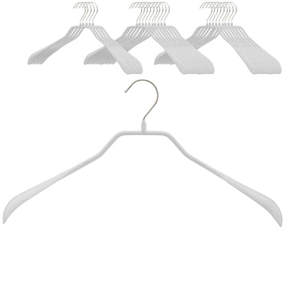 Coat hangers, 25 pieces, body-shaped metal hangers for jackets, coats, blazers and jackets, 360° rotating hook, anti-slip coating, 42 cm wide, white