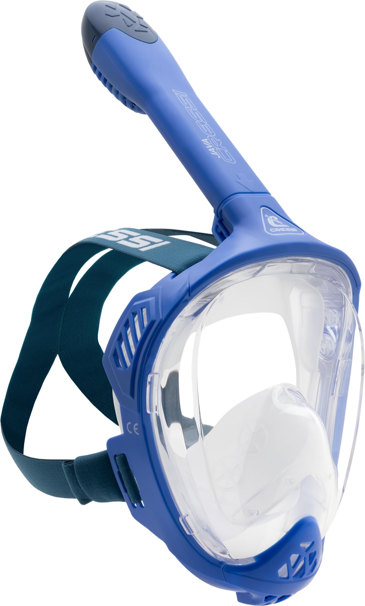 CRESSI Java Full Face Mask Blue/Blue Navy L/XL-Unisex Full Face Snorkel Mask, Ultra Clear Anti Fog Lens, 100% Silicone, Snorkel Dry with Safety