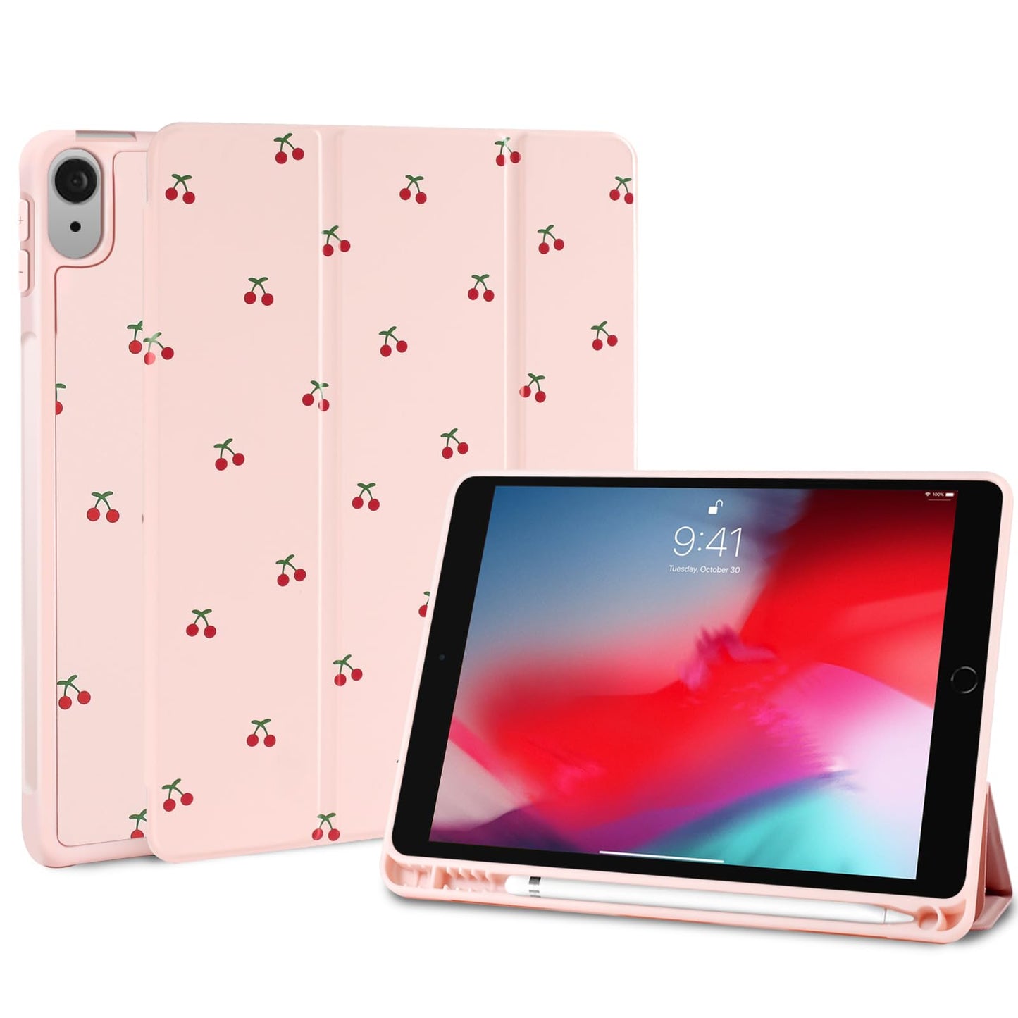Fycyko Compatible with iPad (A16) 11th Generation 11 Inch 2025/iPad 10th Generation 10.9 Inch 2022 Case,Pink Coquette Cherry Design with Pencil Holder