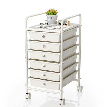 Johgee 6 Drawers Plastic Storage Cart, Multipurpose Mobile Organizer Shelving Unit with Lockable Wheels, Rolling Cart Storage Trolley for Home Office