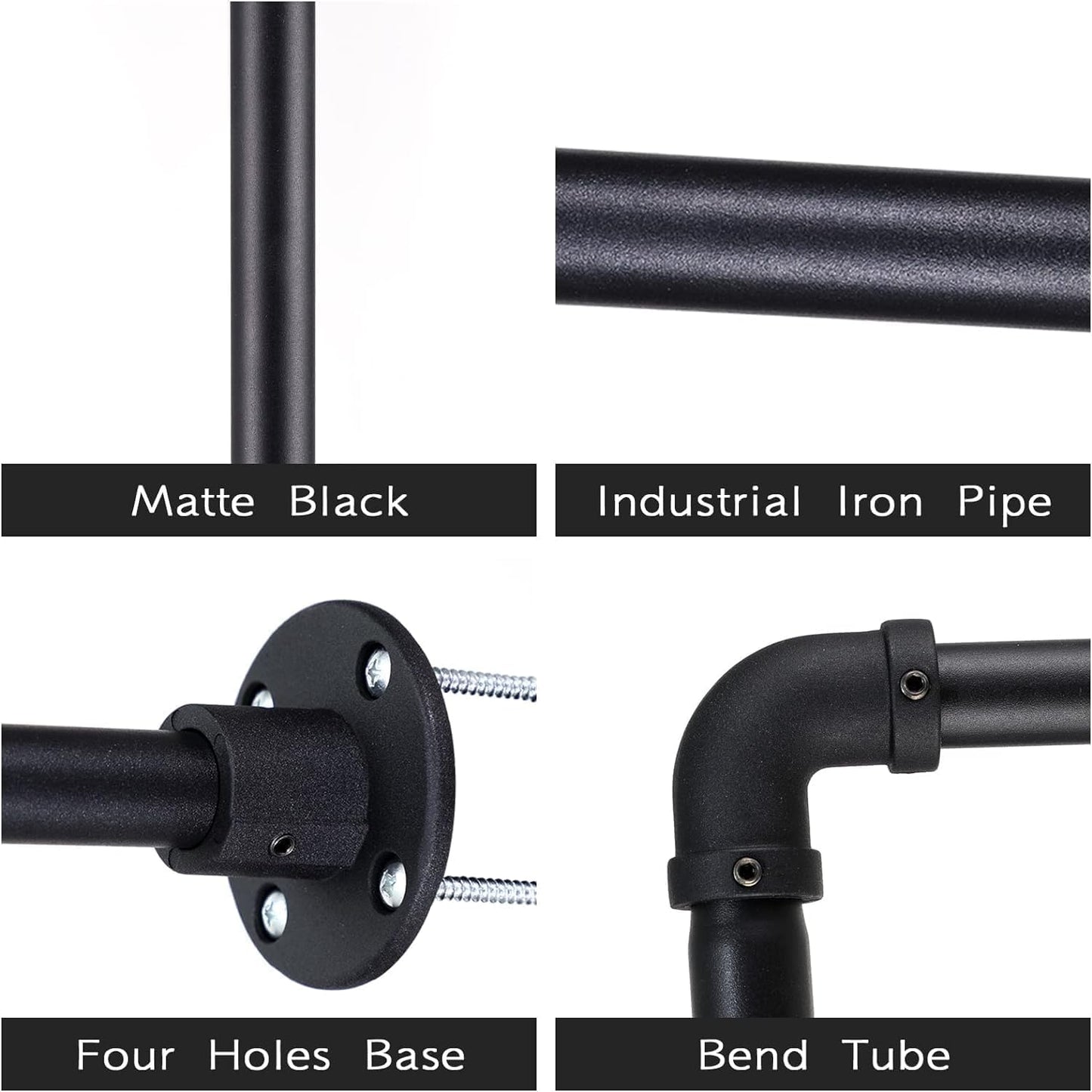 LAIDER HEROS 120cm Industrial Rustic Wall Coat Rack for Shop, Living Room, Cabinet/Matte Black