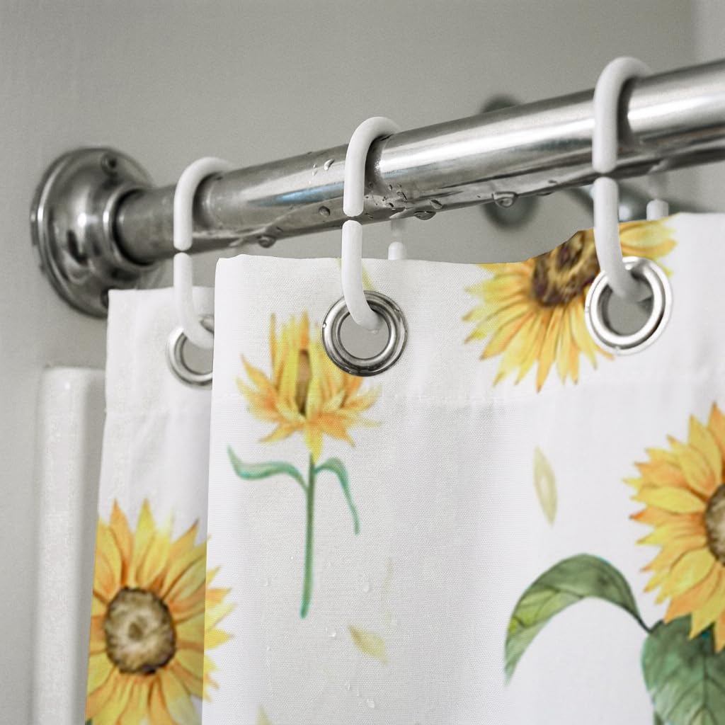 Rohxyzo Watercolour Sunflower Shower Curtain, 180 x 180 cm, Polyester Fabric Bathroom Curtain with 12 Hooks