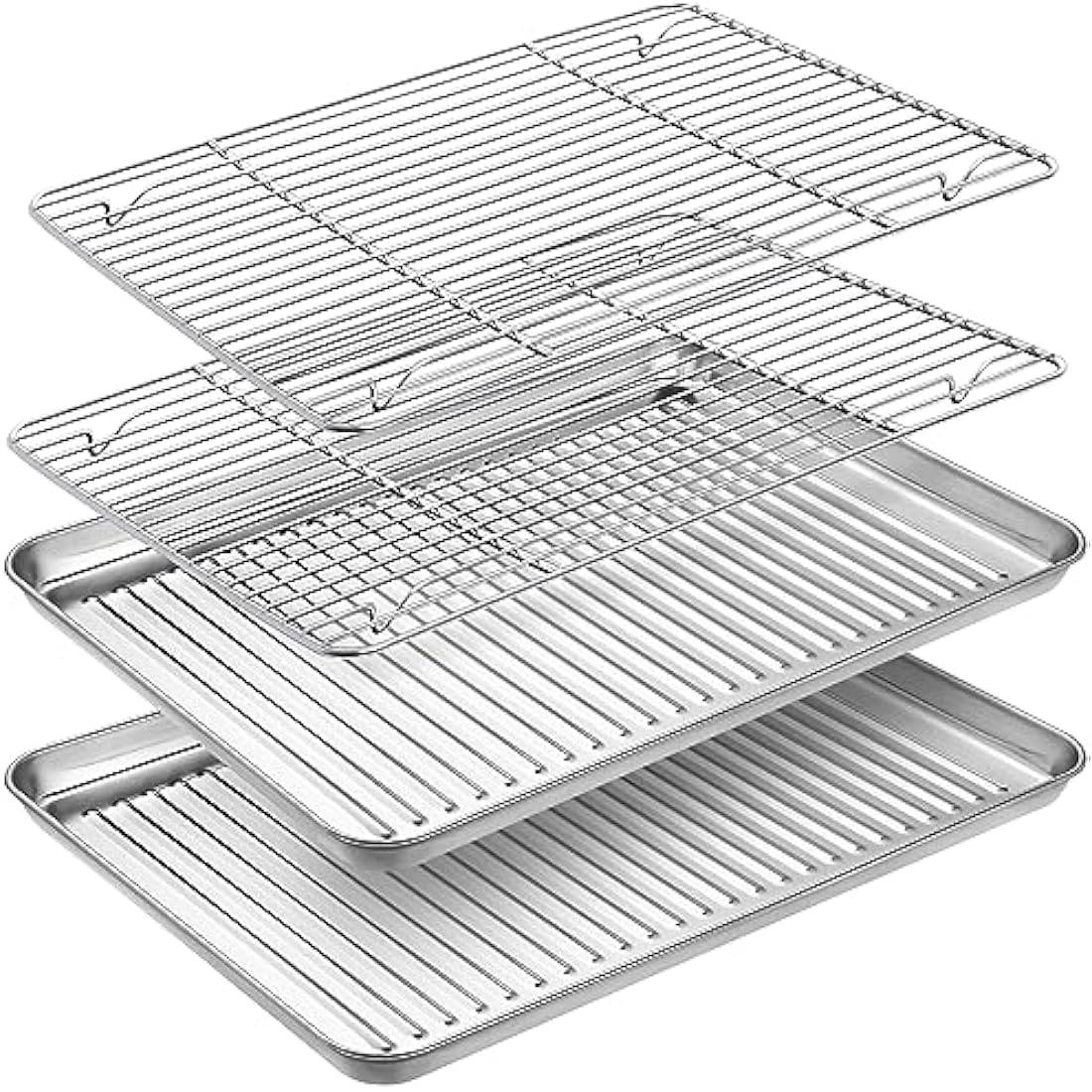 Baking Tray & Rack Set [2 Sheets + 2 Racks], Stainless Steel Non Stick Oven Tray with Rack, Large Cookie Sheet Pan for Baking Cooking, Heavy Duty, Easy Clean, Dishwasher Safe (16 x 12 x 1 inch)