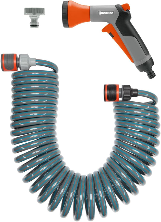 Gardena Spiral Hose Set 10 m: Spiral Garden Hose for Watering Smaller Surfaces, Compact, Convenient and Easy to use, Diameter 9mm, with Gardena System