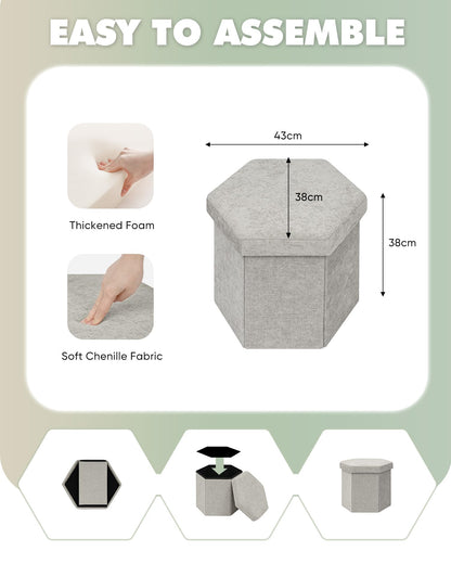 Bonlife Folding Storage Ottoman Hexagonal, Footrest with Toy Ches Box, 43cm