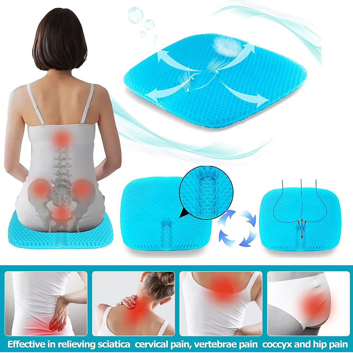 masteymoh Gel Seat Cushion for Long Sitting, Gel Cushions for Pressure Sores Relief